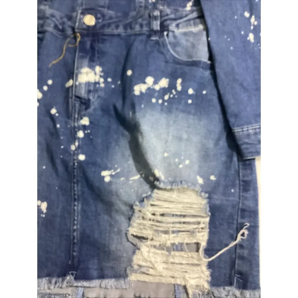 Fashion Nova Womens L Dress Blue Distressed Denim One Piece 58920 - Picture 2 of 8